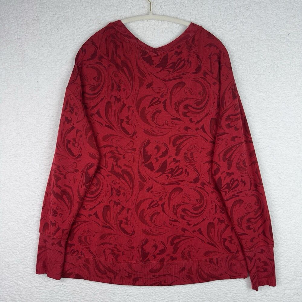 Athleta Womens Coaster Luxe Sweatshirt Large Red Paisley Pullover Athleisure Top - Picture 13 of 16